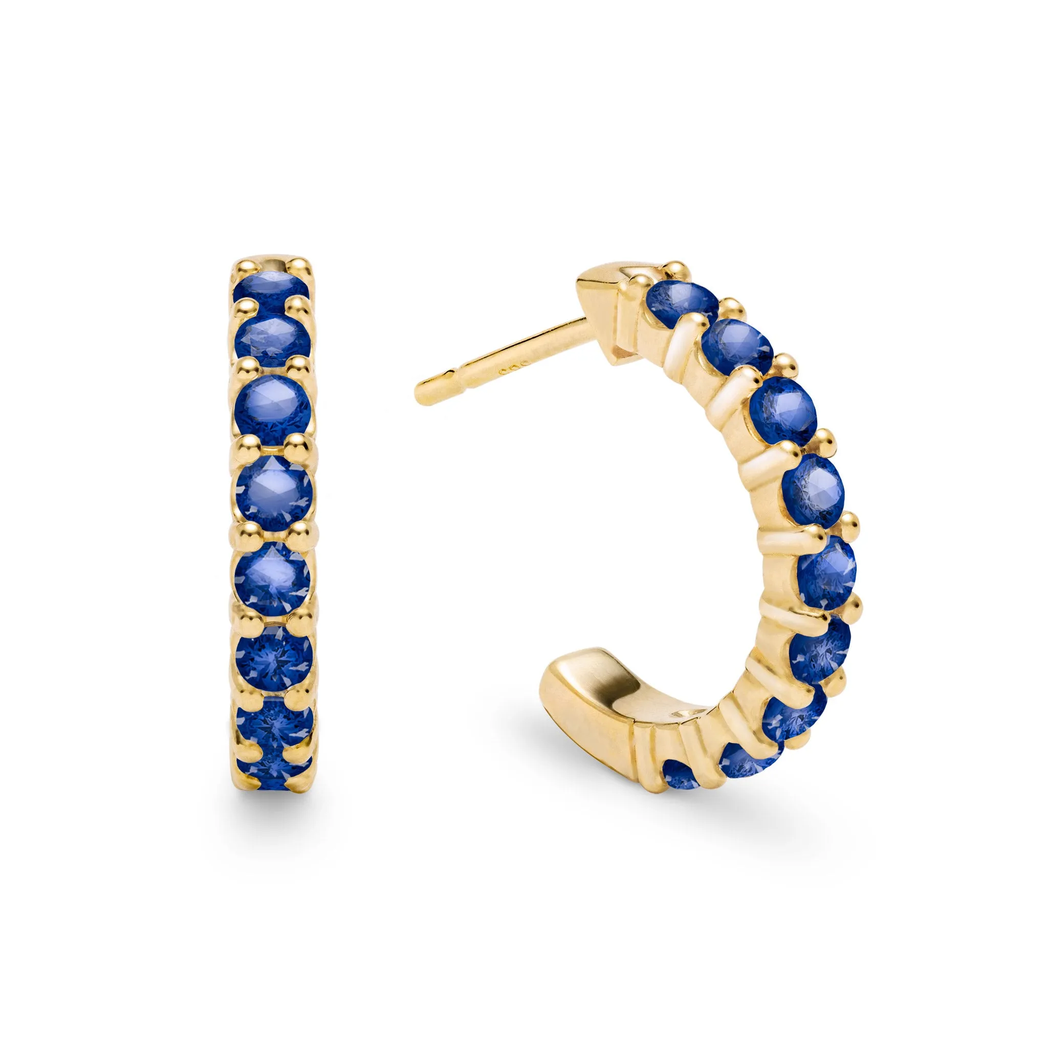 Rosecliff Sapphire Huggie Hoop Earrings in 14k Gold (September) sold by Haverhill