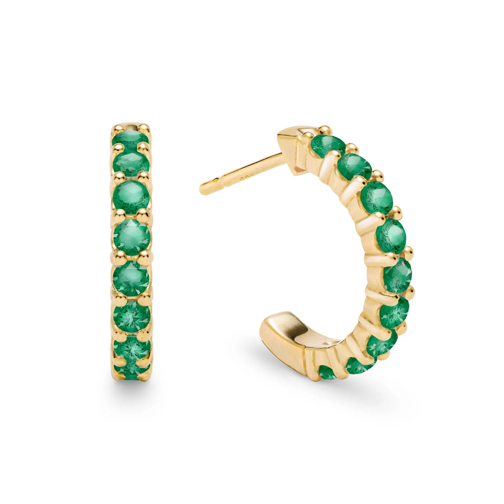 Rosecliff Emerald Huggie Hoop Earrings in 14k Gold (May) sold by Haverhill