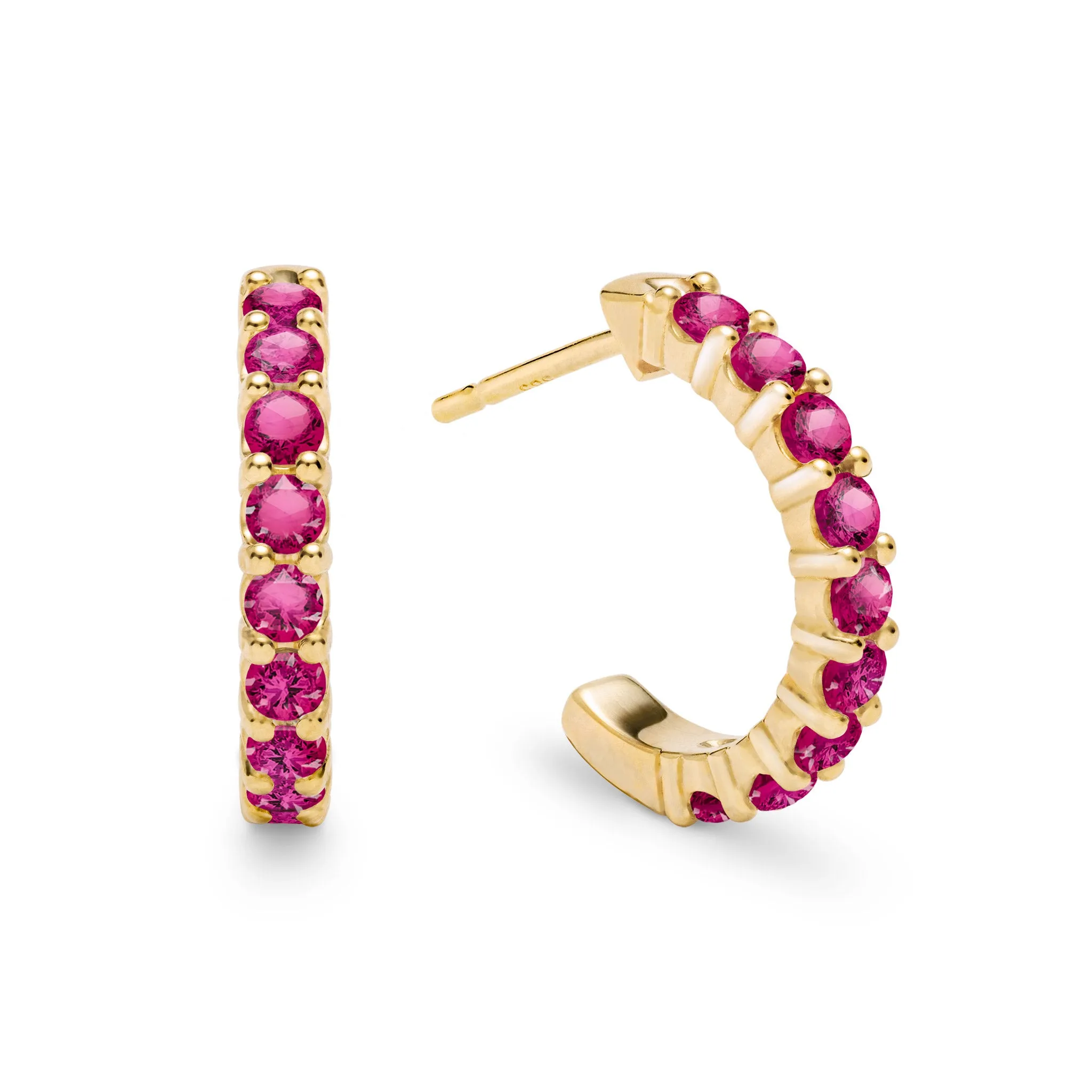Rosecliff Ruby Huggie Hoop Earrings in 14k Gold (July) sold by Haverhill