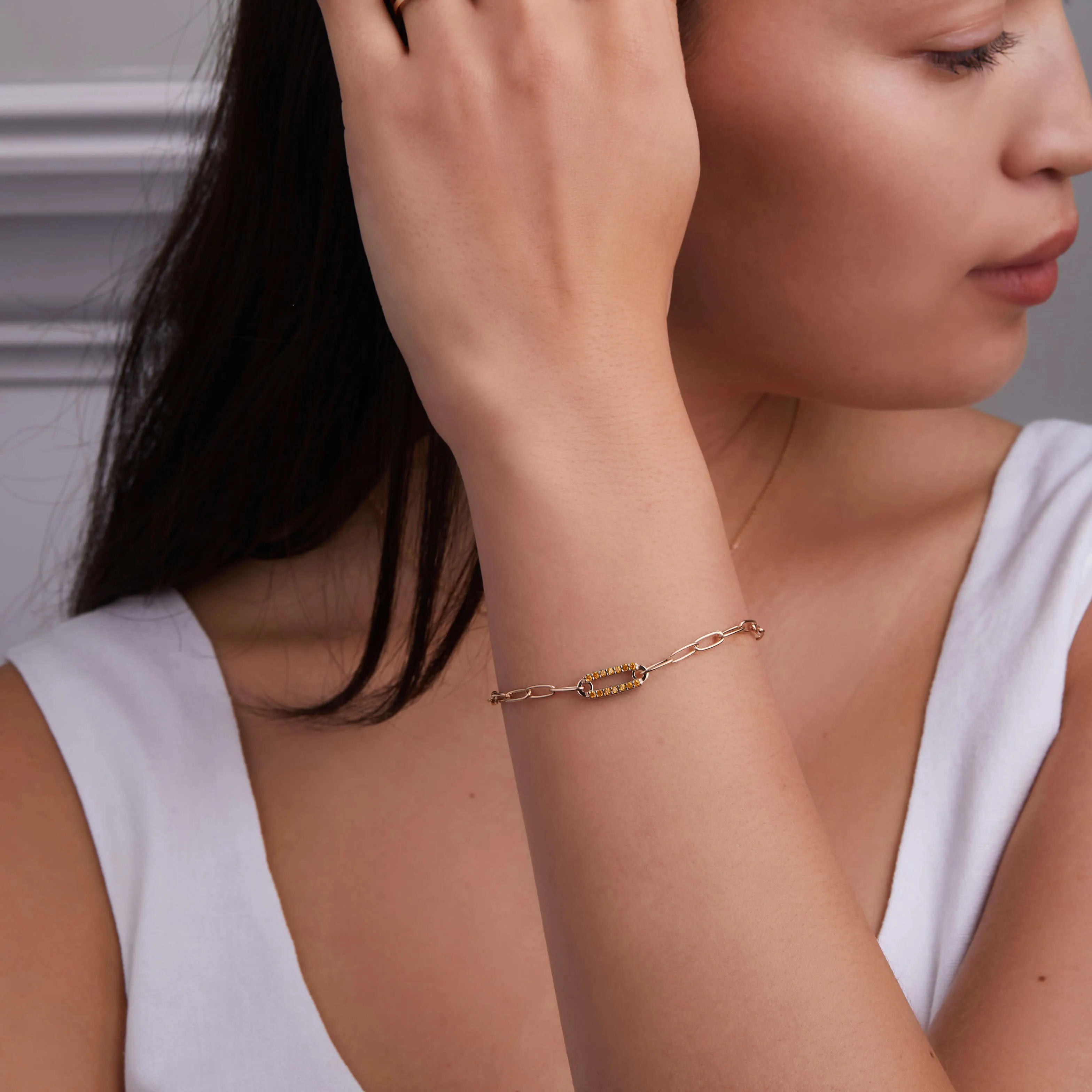 Adelaide 1 Pavé Citrine Link Bracelet in 14k Gold (November) sold by Haverhill product image thumbnail 2