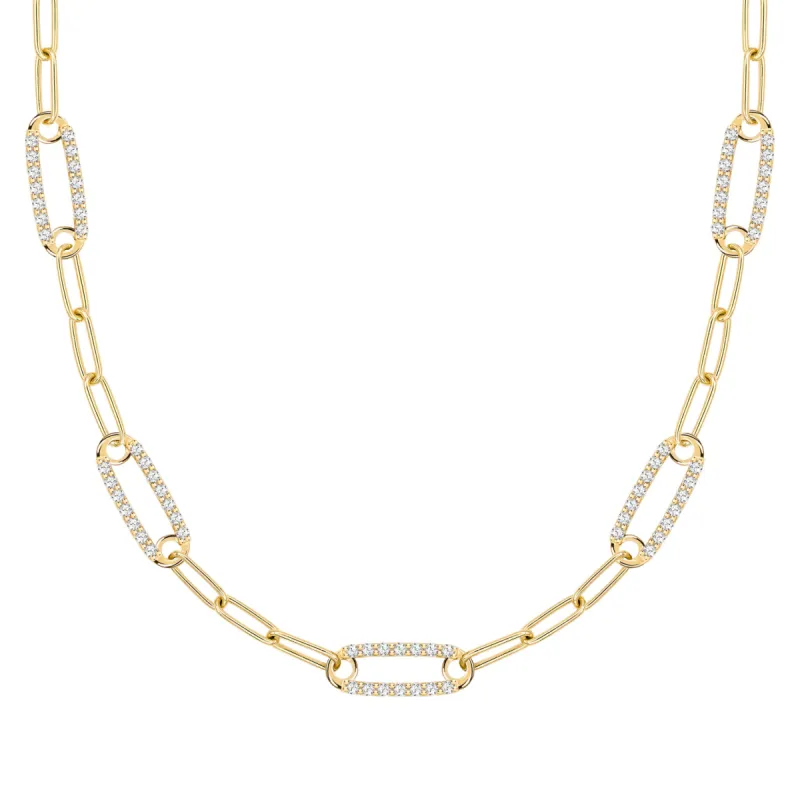 Adelaide 5 Pavé White Topaz Link Necklace in 14k Gold (April) sold by Haverhill