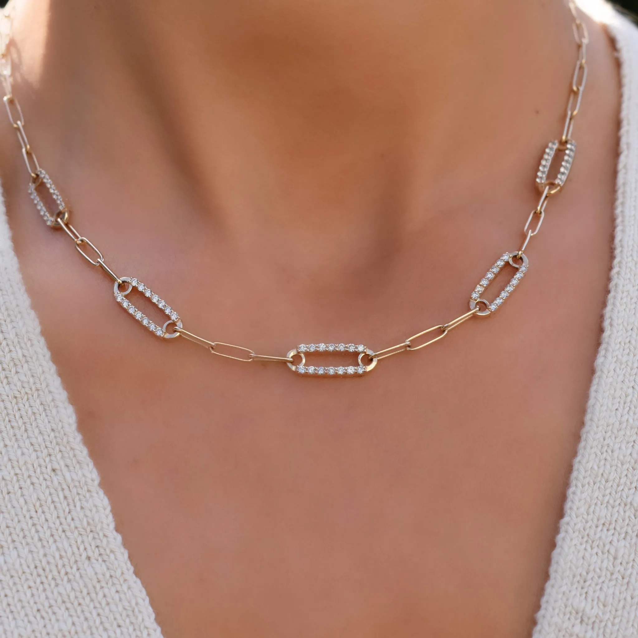 Adelaide 5 Pavé White Topaz Link Necklace in 14k Gold (April) sold by Haverhill product image thumbnail 3