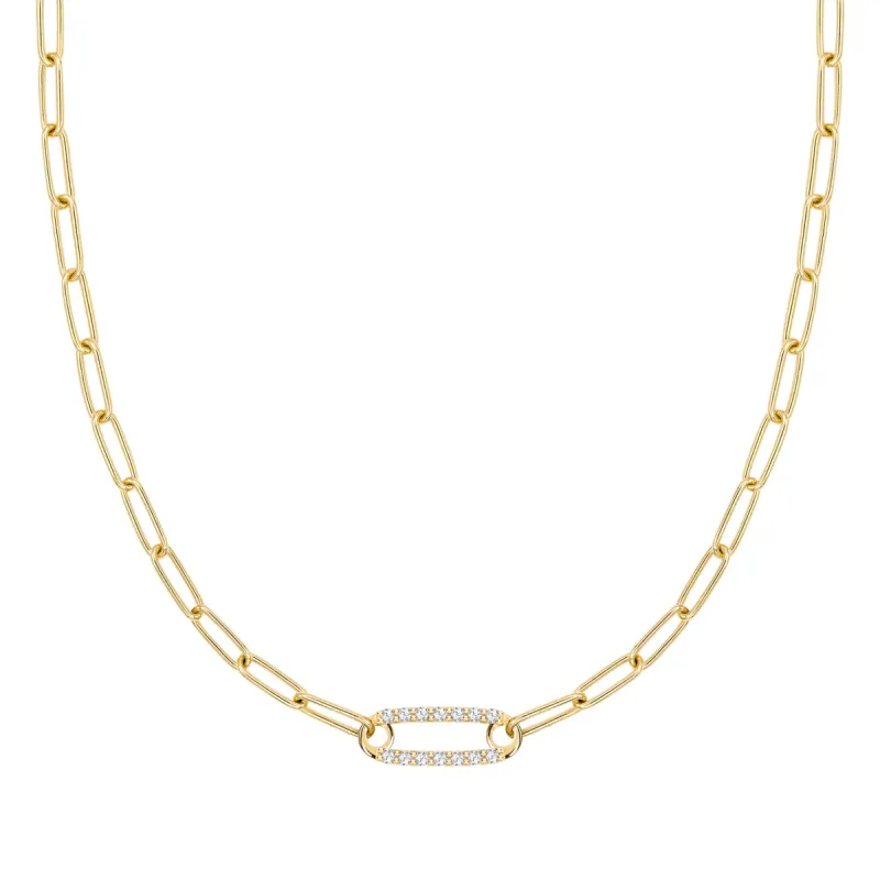 Adelaide 1 Pavé White Topaz Link Necklace in 14k Gold (April) sold by Haverhill