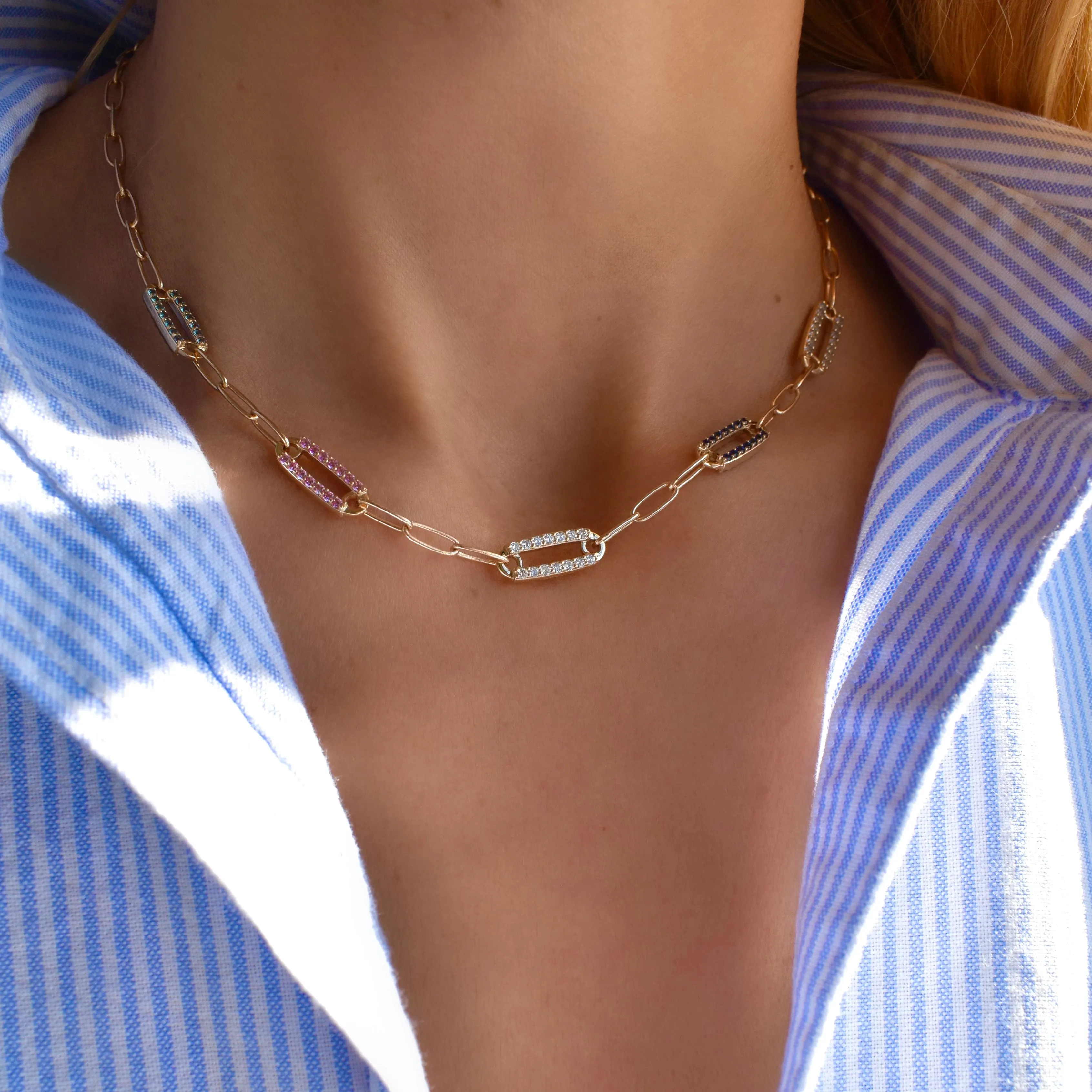 Adelaide 5 Pavé Birthstone Link Necklace in 14k Gold sold by Haverhill product image thumbnail 2