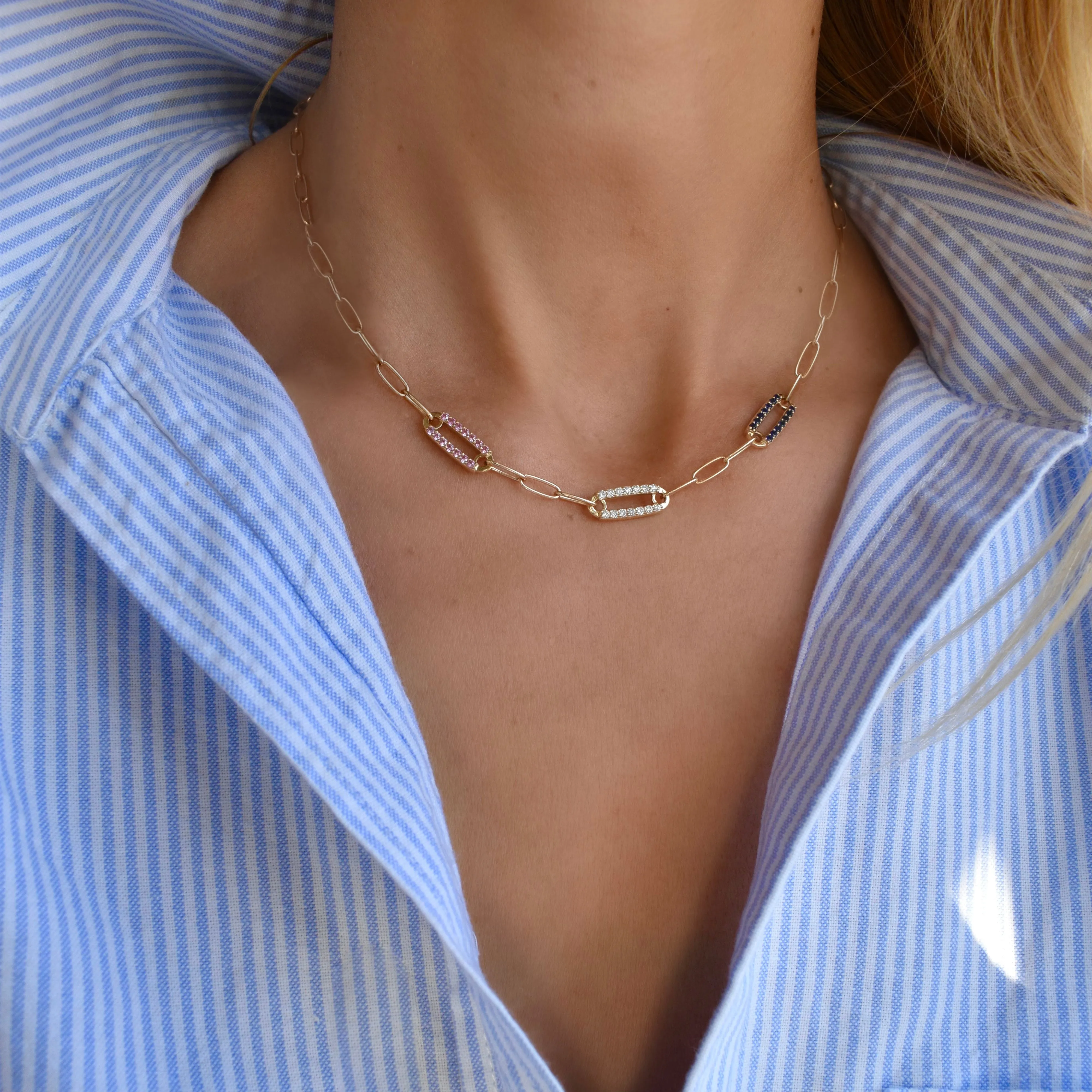 Adelaide 3 Pavé Birthstone Link Necklace in 14k Gold sold by Haverhill product image thumbnail 3