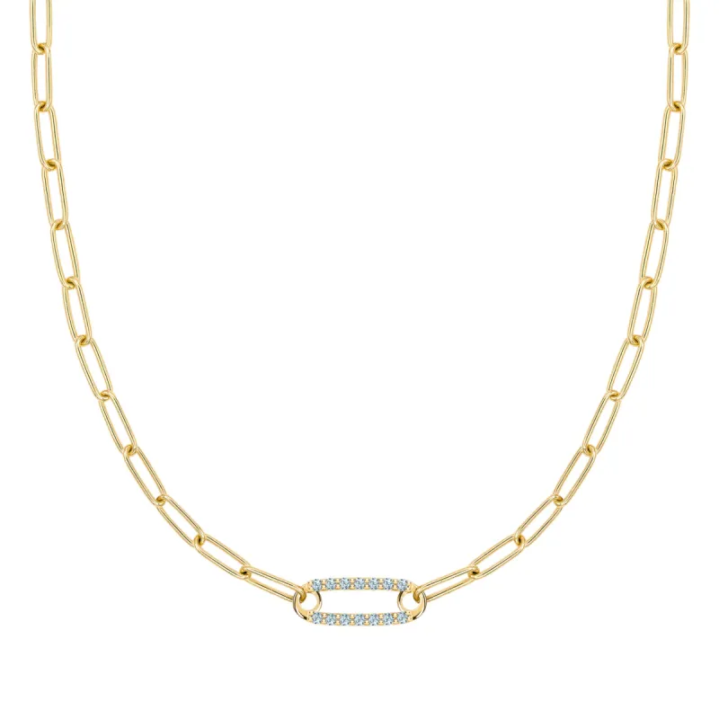 Adelaide 1 Pavé Nantucket Blue Topaz Link Necklace in 14k Gold (December) sold by Haverhill