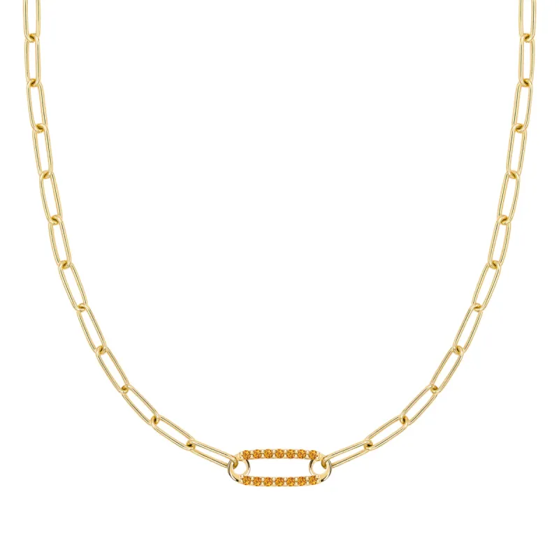 Adelaide 1 Pavé Citrine Link Necklace in 14k Gold (November) sold by Haverhill