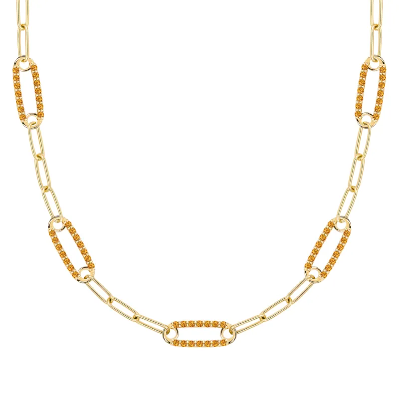 Adelaide 5 Pavé Citrine Link Necklace in 14k Gold (November) sold by Haverhill