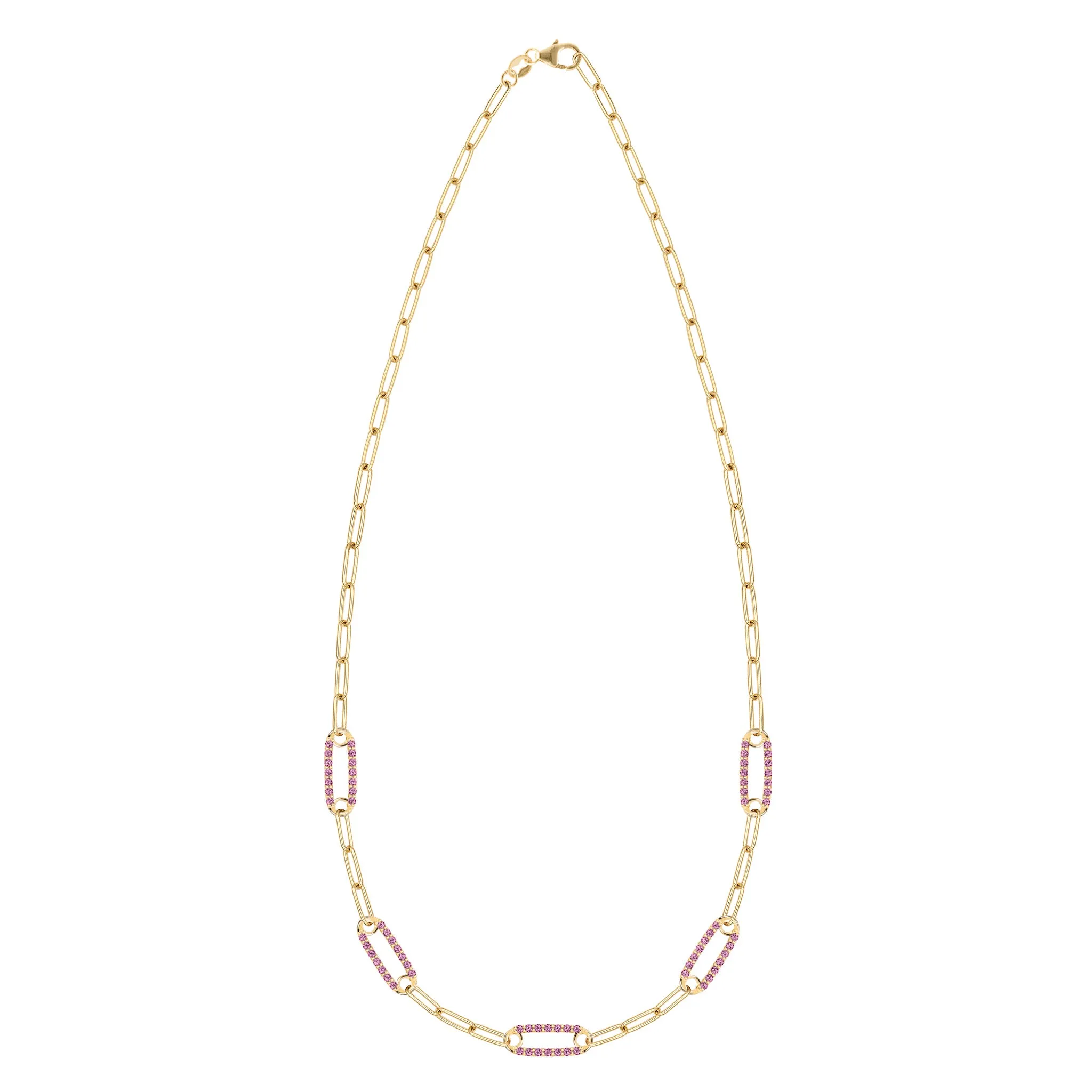 Adelaide 5 Pavé Pink Sapphire Link Necklace in 14k Gold (October) sold by Haverhill product image thumbnail 5