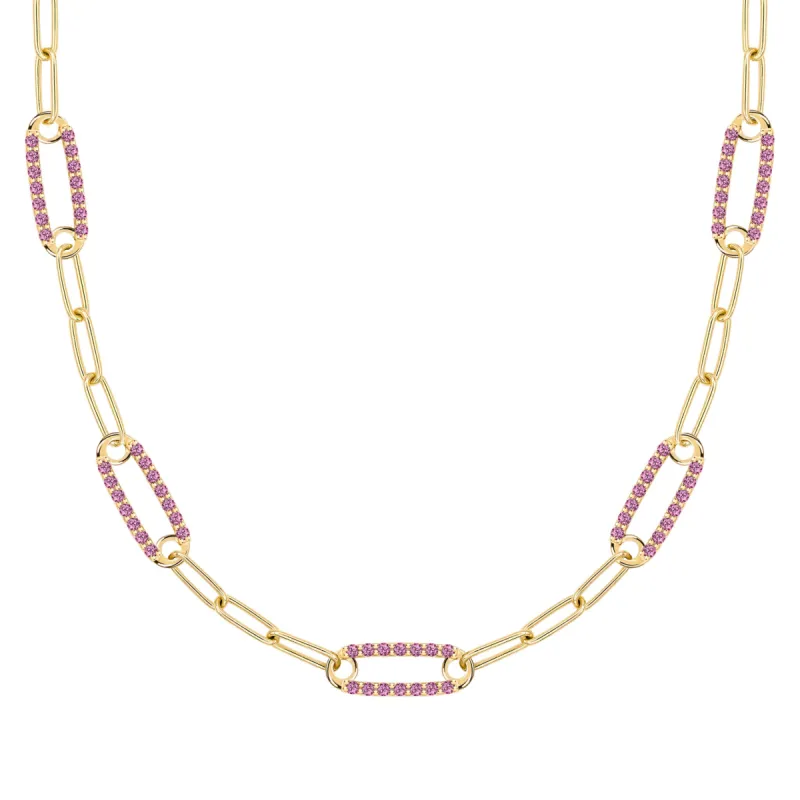 Adelaide 5 Pavé Pink Sapphire Link Necklace in 14k Gold (October) sold by Haverhill