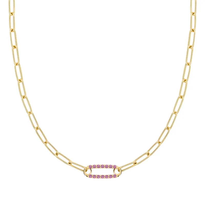 Adelaide 1 Pavé Pink Sapphire Link Necklace in 14k Gold (October) sold by Haverhill