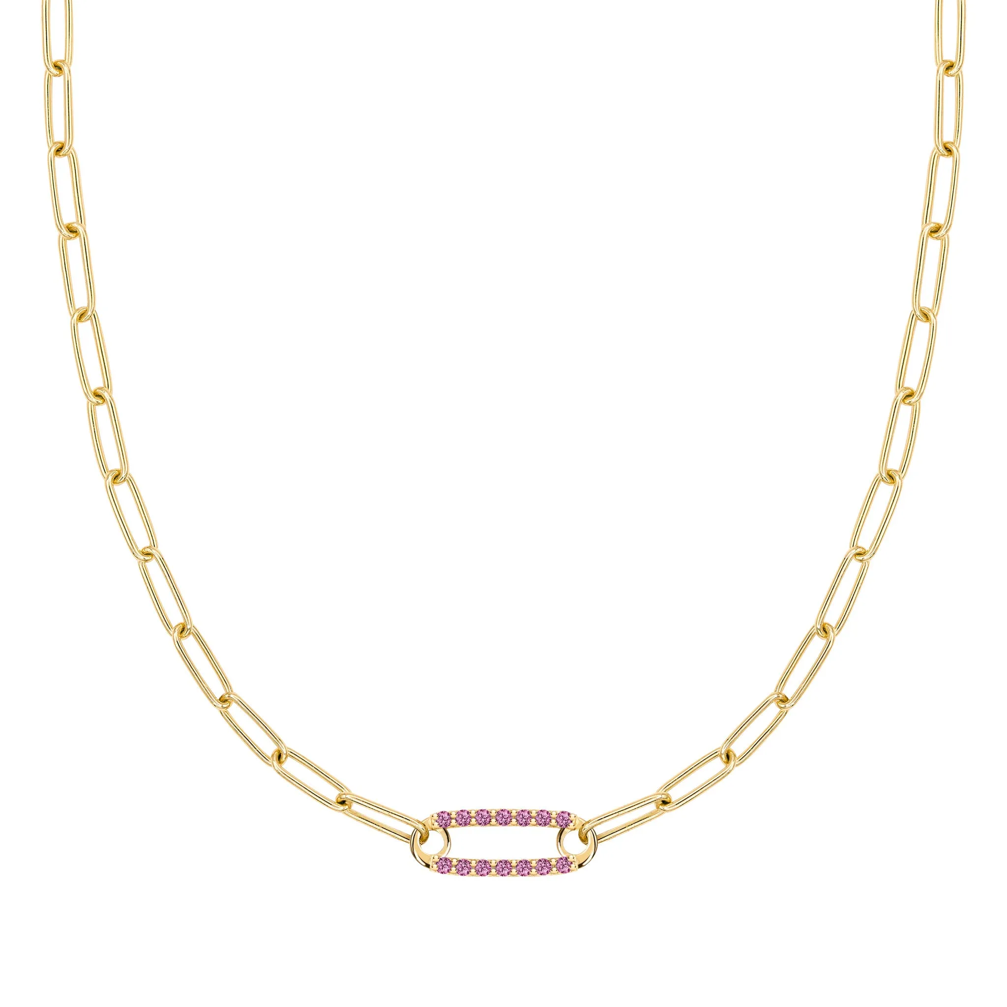 Adelaide 1 Pavé Pink Sapphire Link Necklace in 14k Gold (October) sold by Haverhill