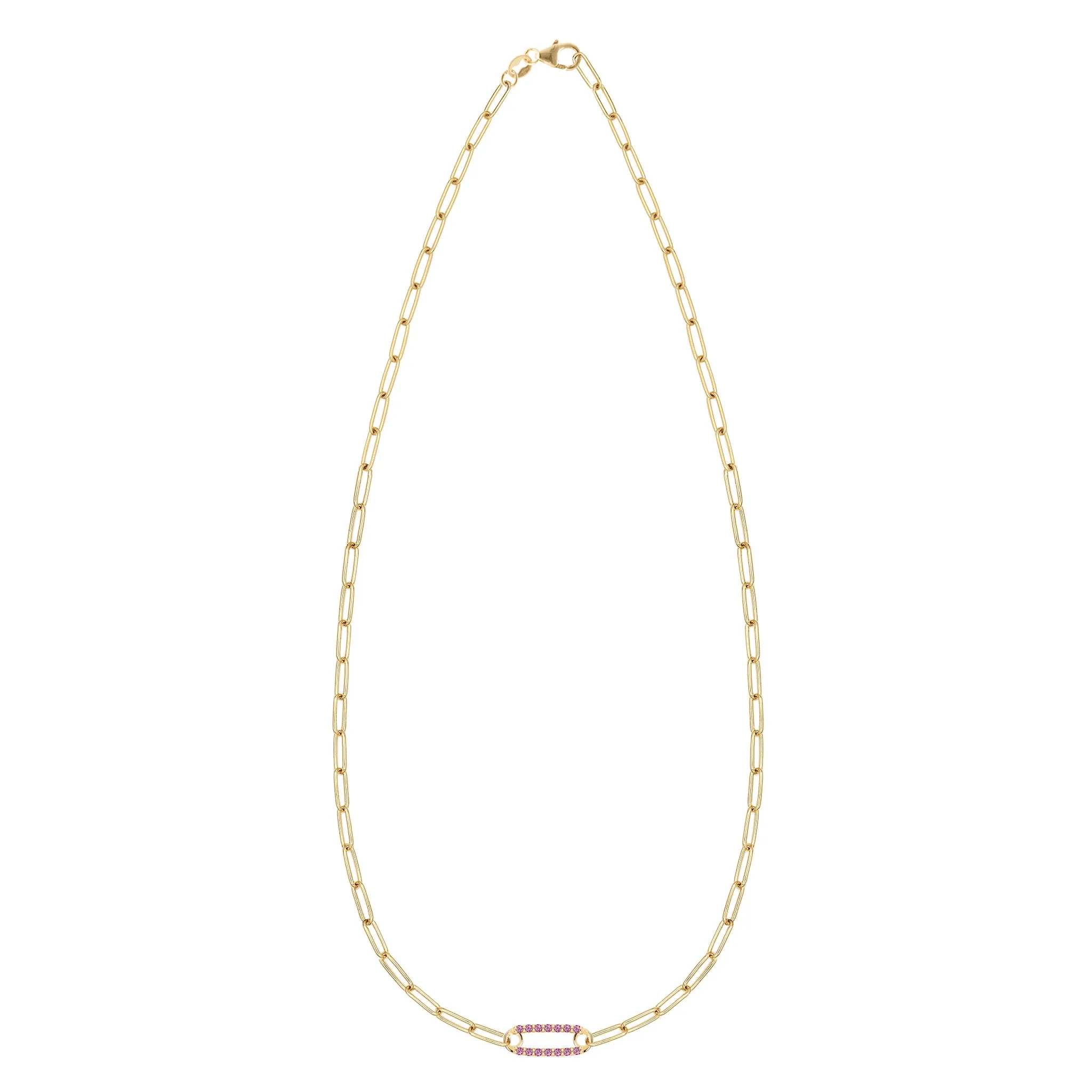 Adelaide 1 Pavé Pink Sapphire Link Necklace in 14k Gold (October) sold by Haverhill product image thumbnail 5