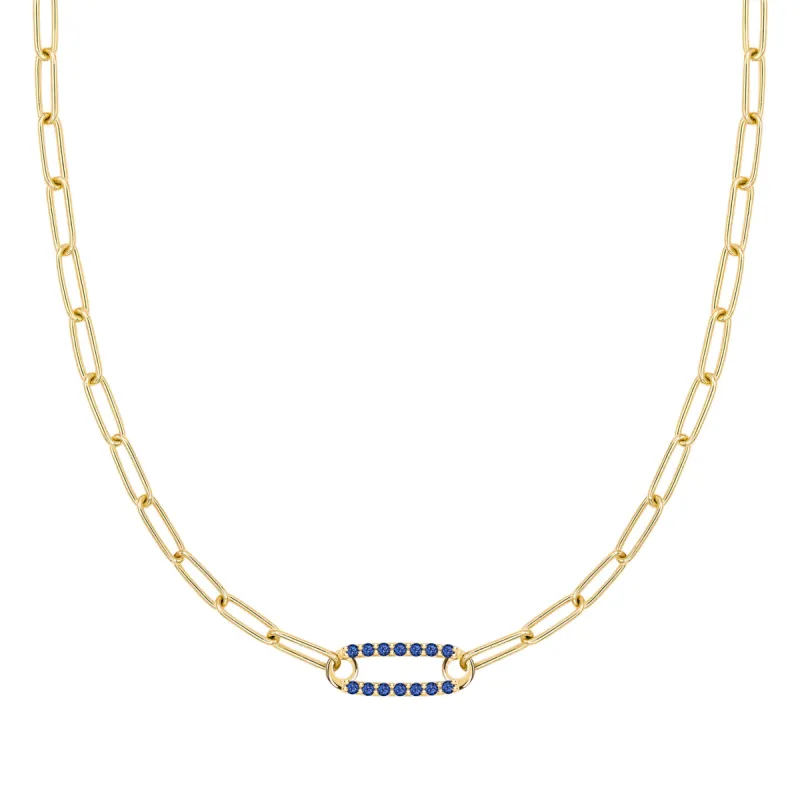 Adelaide 1 Pavé Sapphire Link Necklace in 14k Gold (September) sold by Haverhill