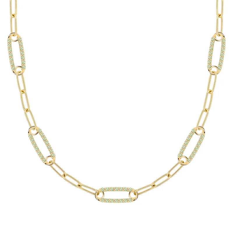 Adelaide 5 Pavé Peridot Link Necklace in 14k Gold (August) sold by Haverhill
