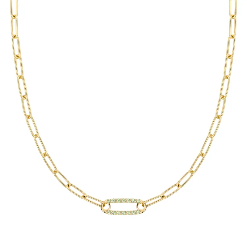 Adelaide 1 Pavé Peridot Link Necklace in 14k Gold (August) sold by Haverhill