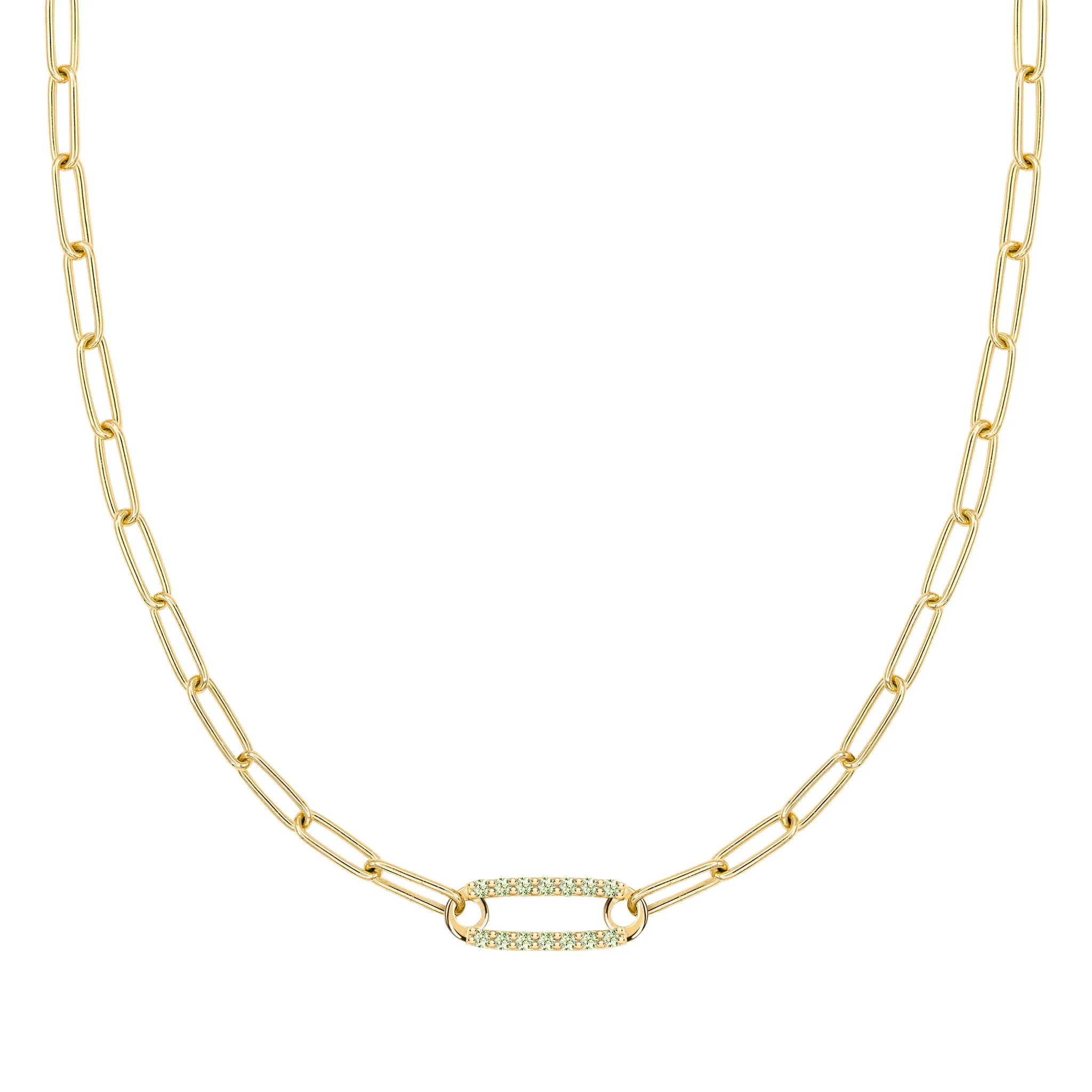 Adelaide 1 Pavé Peridot Link Necklace in 14k Gold (August) sold by Haverhill