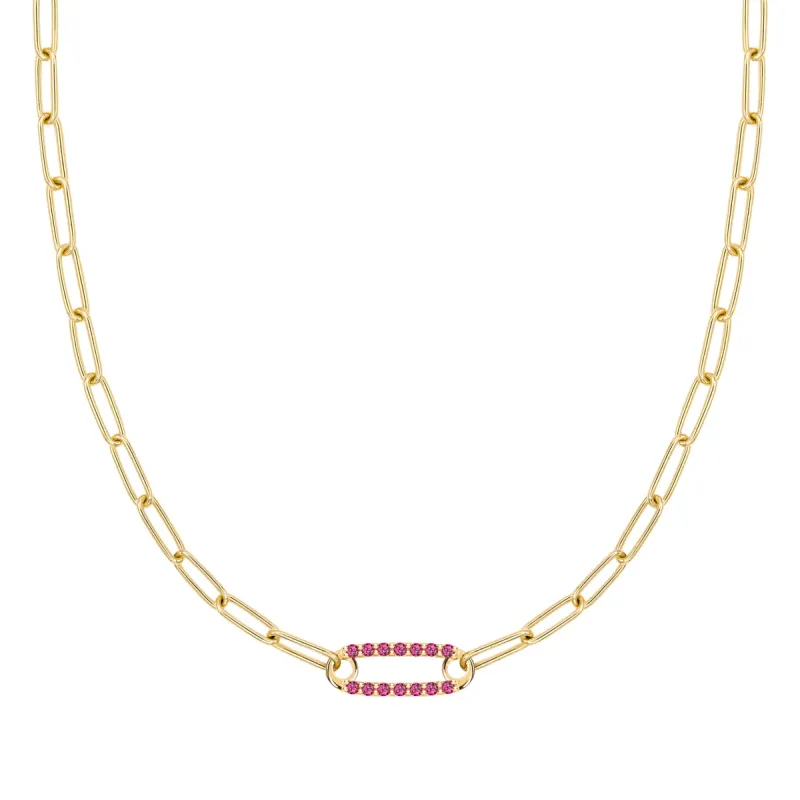 Adelaide 1 Pavé Ruby Link Necklace in 14k Gold (July) sold by Haverhill