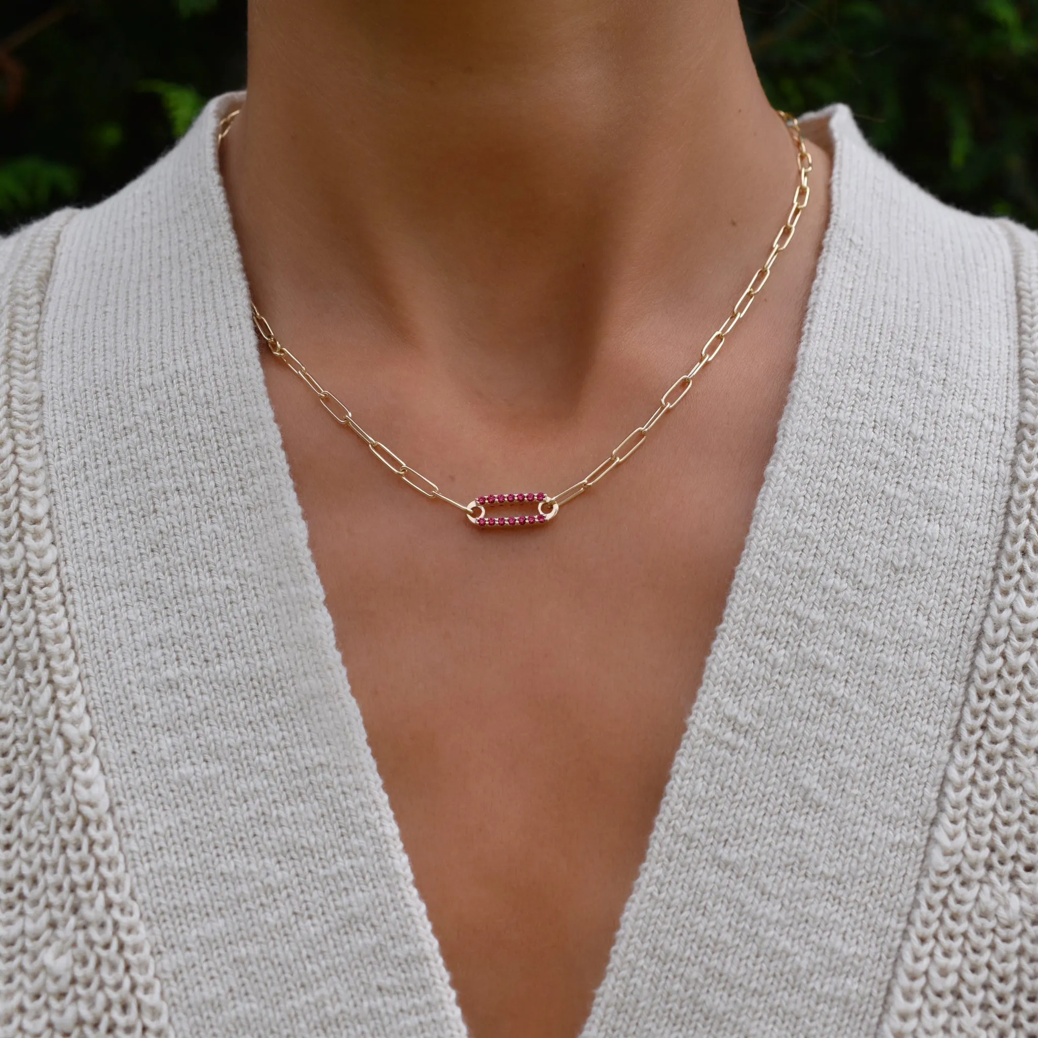 Adelaide 1 Pavé Ruby Link Necklace in 14k Gold (July) sold by Haverhill product image thumbnail 2