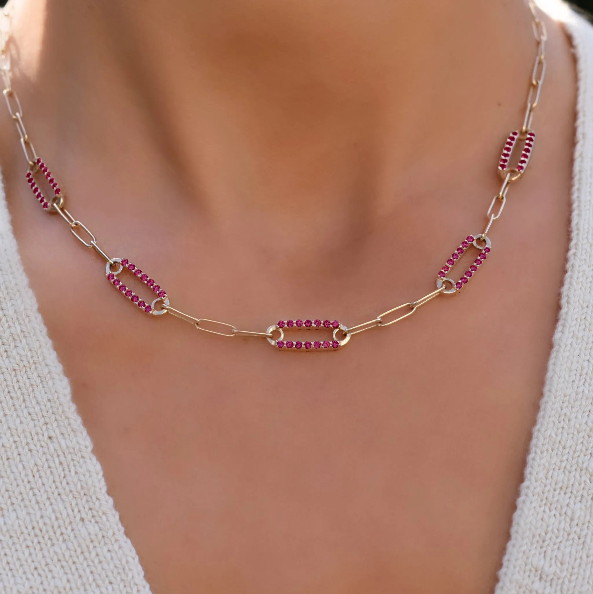 Adelaide 5 Pavé Ruby Link Necklace in 14k Gold (July) sold by Haverhill product image thumbnail 3