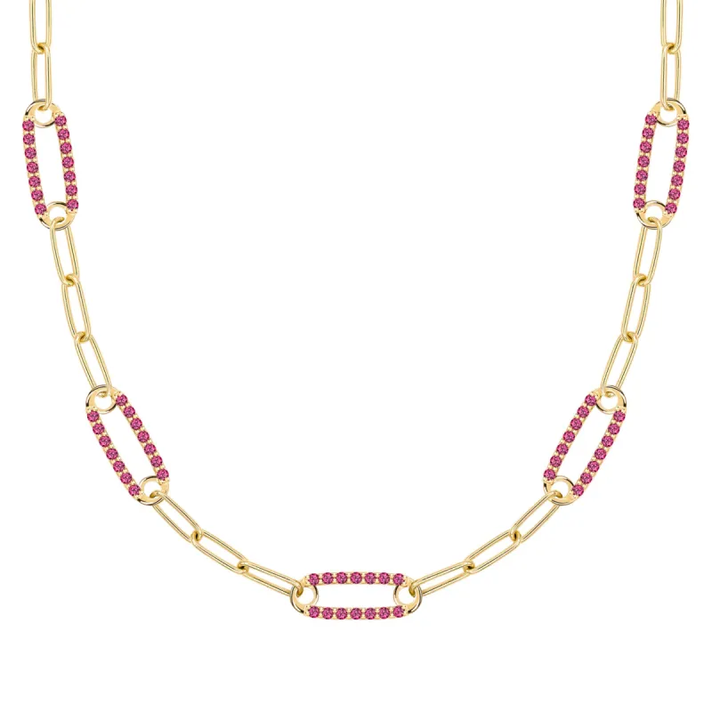 Adelaide 5 Pavé Ruby Link Necklace in 14k Gold (July) sold by Haverhill