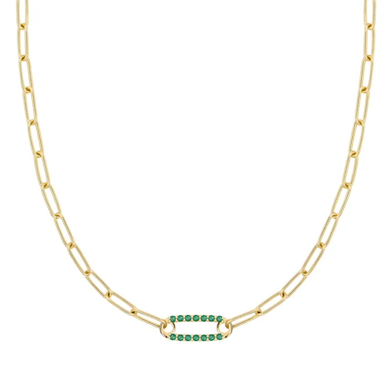 Adelaide 1 Pavé Emerald Link Necklace in 14k Gold (May) sold by Haverhill