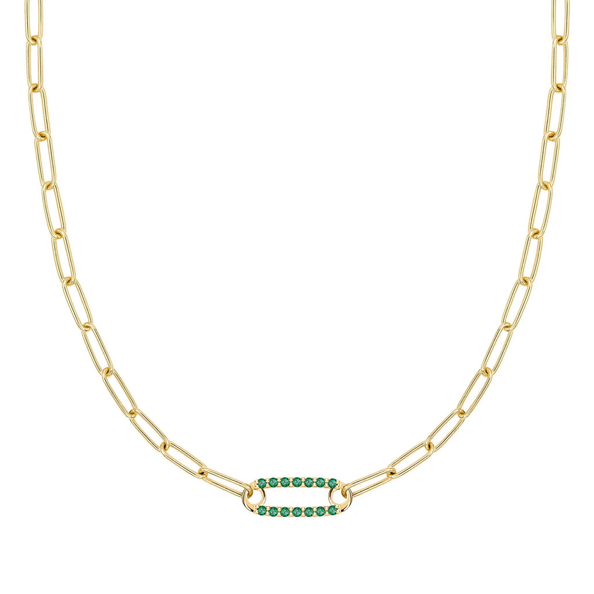 Adelaide 1 Pavé Emerald Link Necklace in 14k Gold (May) sold by Haverhill