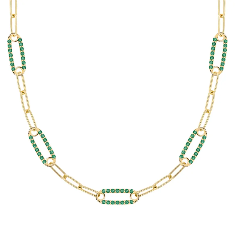 Adelaide 5 Pavé Emerald Link Necklace in 14k Gold (May) sold by Haverhill