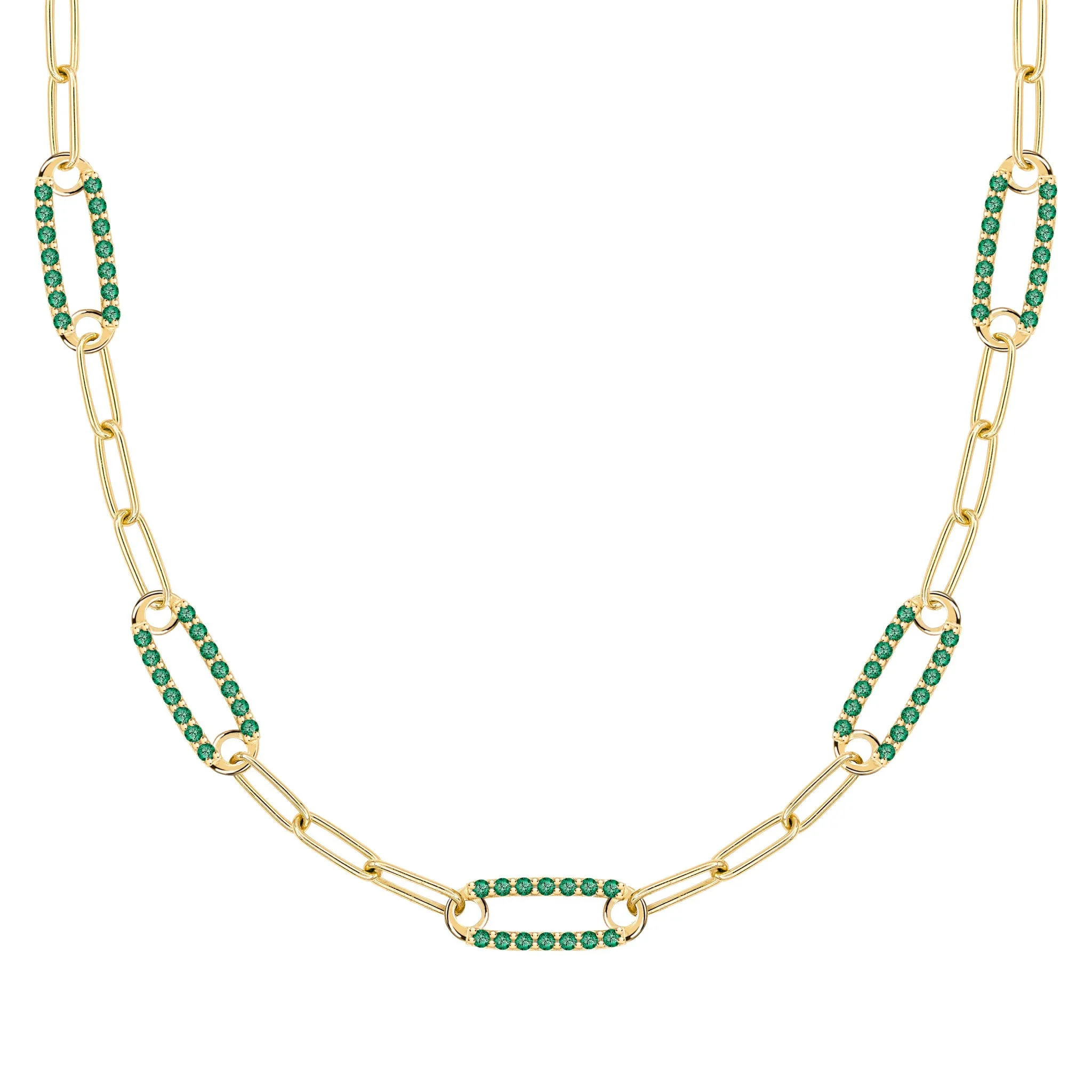 Adelaide 5 Pavé Emerald Link Necklace in 14k Gold (May) sold by Haverhill