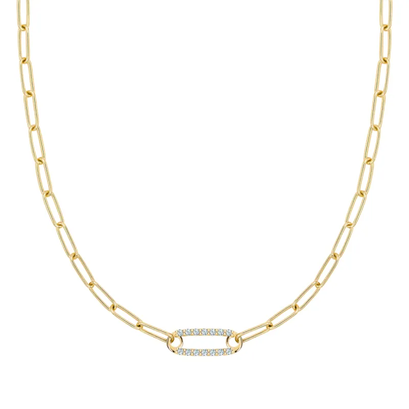 Adelaide 1 Pavé Aquamarine Link Necklace in 14k Gold (March) sold by Haverhill
