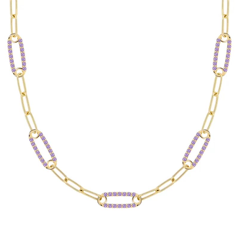Adelaide 5 Pavé Amethyst Link Necklace in 14k Gold (February) sold by Haverhill