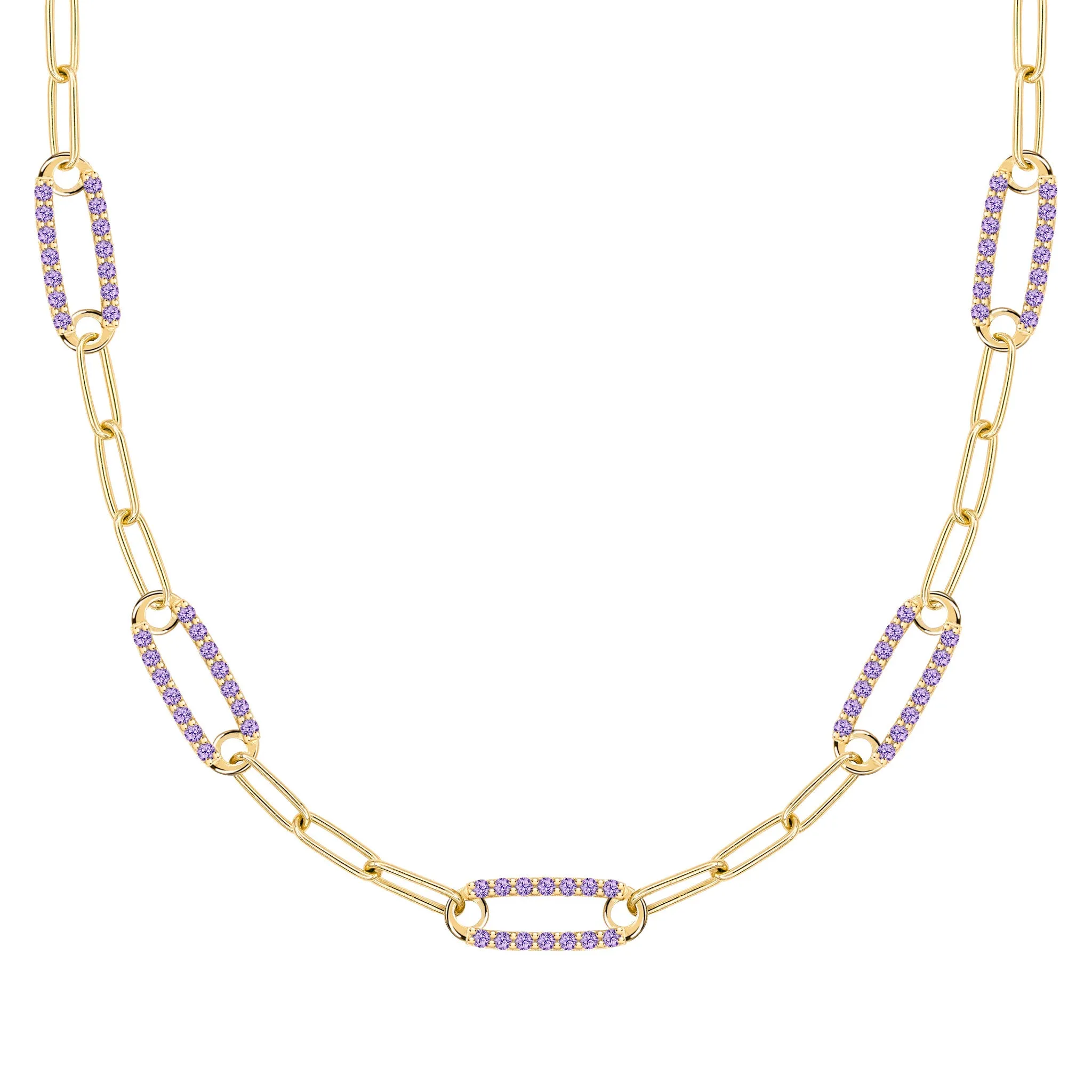 Adelaide 5 Pavé Amethyst Link Necklace in 14k Gold (February) sold by Haverhill