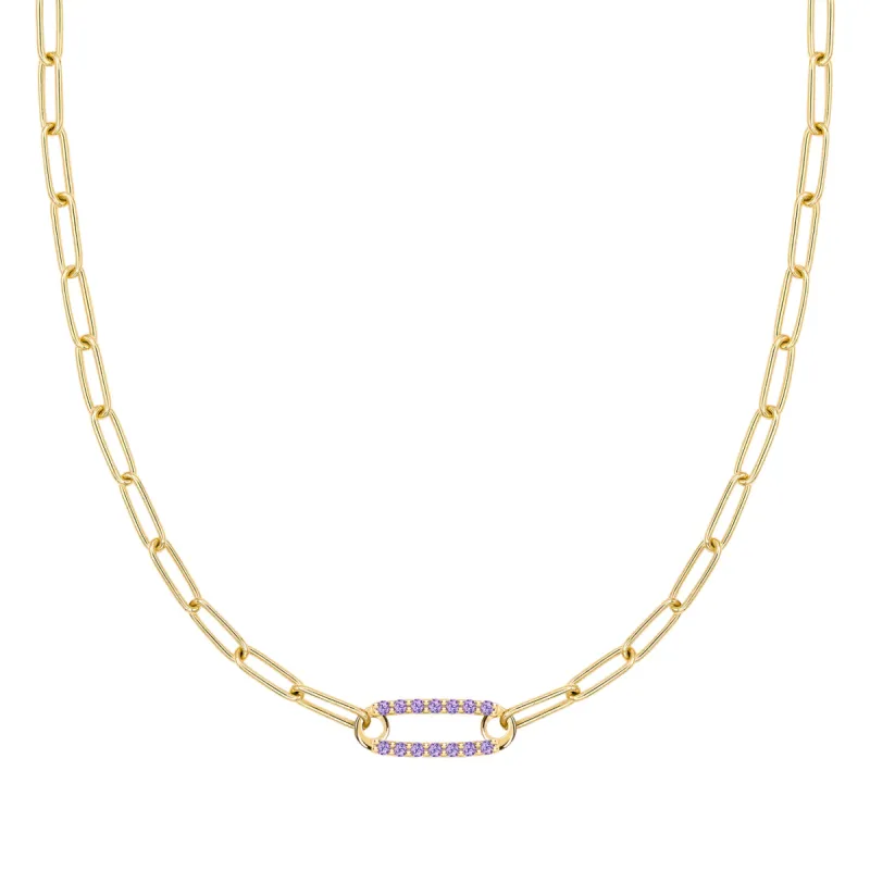 Adelaide 1 Pavé Amethyst Link Necklace in 14k Gold (February) sold by Haverhill