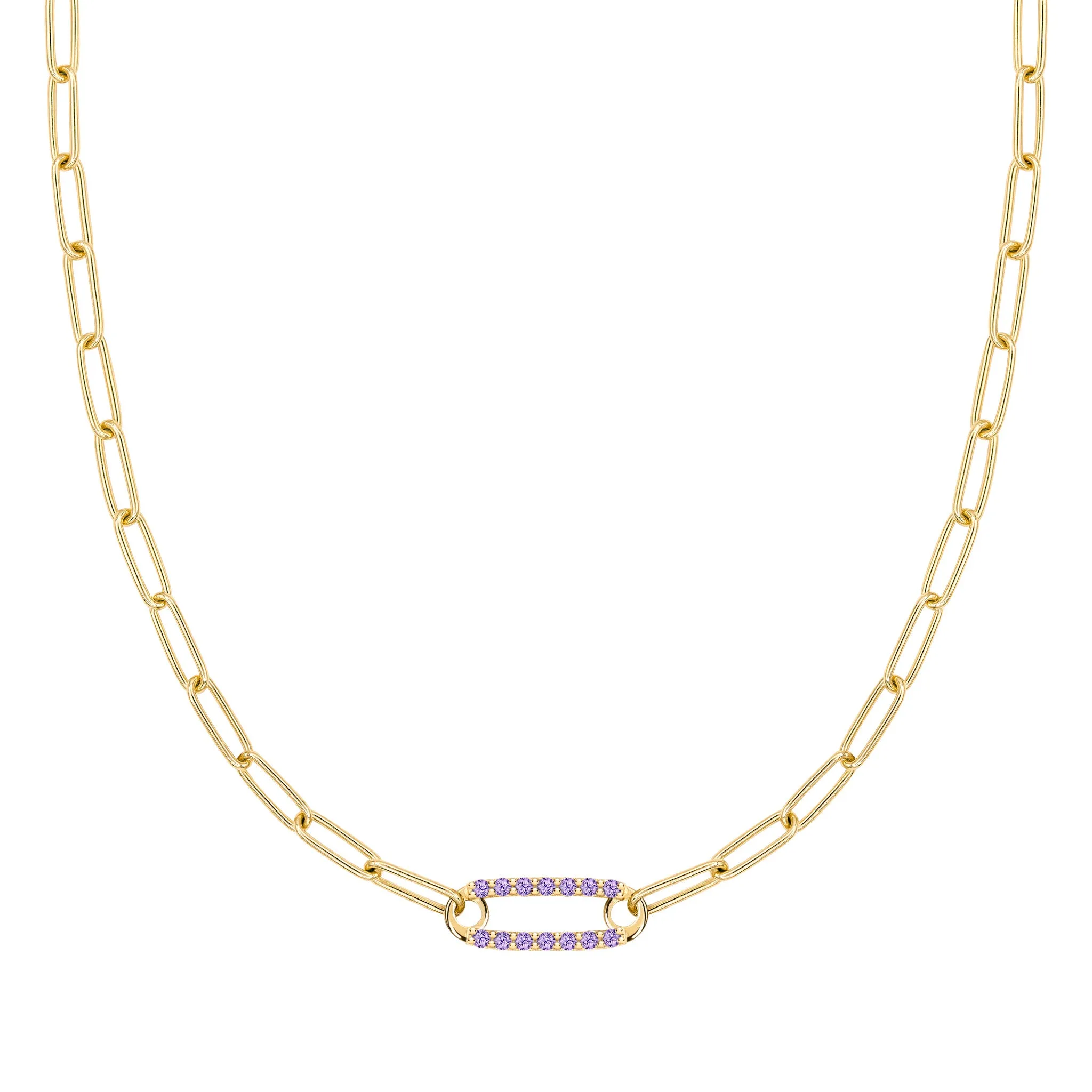 Adelaide 1 Pavé Amethyst Link Necklace in 14k Gold (February) sold by Haverhill