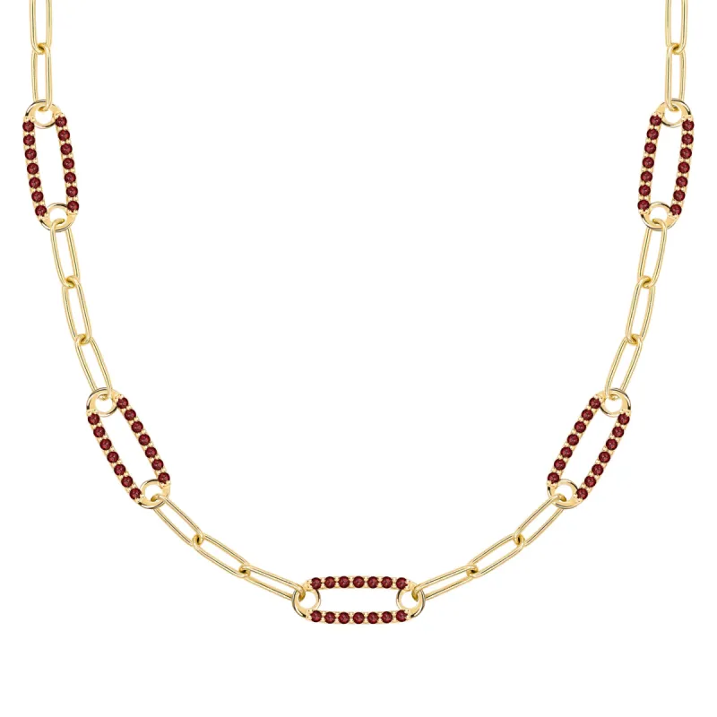 Adelaide 5 Pavé Garnet Link Necklace in 14k Gold (January) sold by Haverhill