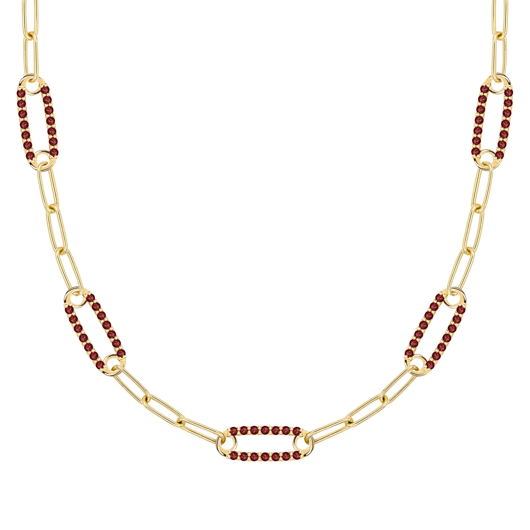 Adelaide 5 Pavé Garnet Link Necklace in 14k Gold (January) sold by Haverhill