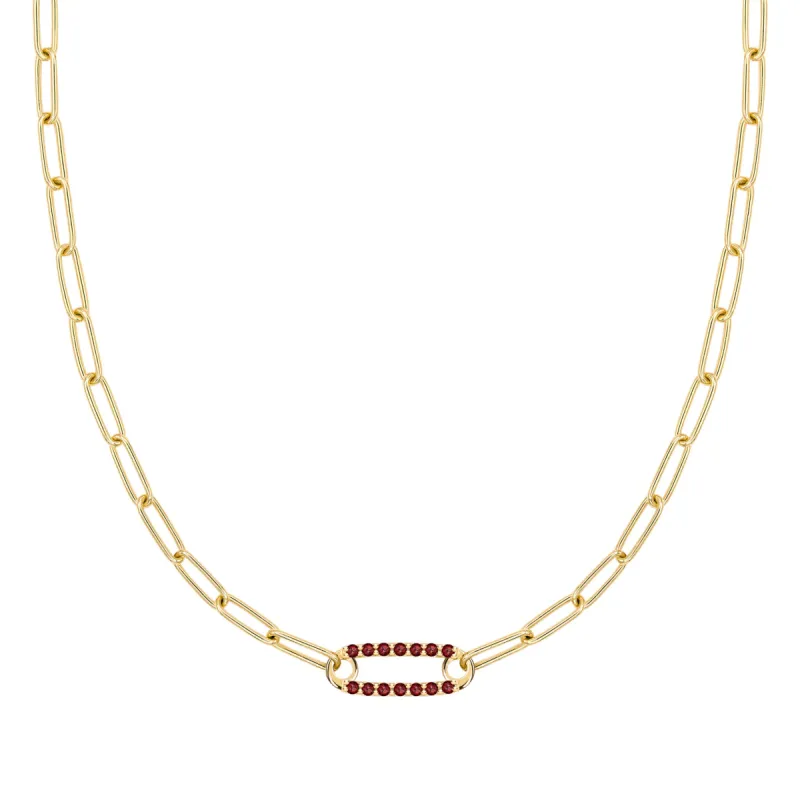Adelaide 1 Pavé Garnet Link Necklace in 14k Gold (January) sold by Haverhill