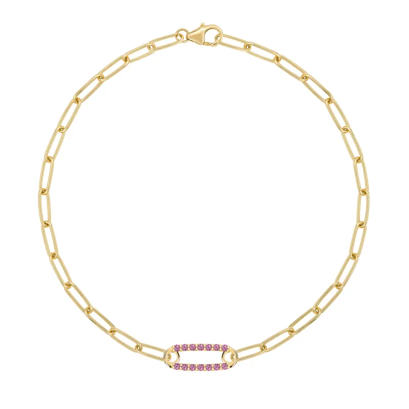 Adelaide 1 Pavé Pink Sapphire Link Bracelet in 14k Gold (October) sold by Haverhill