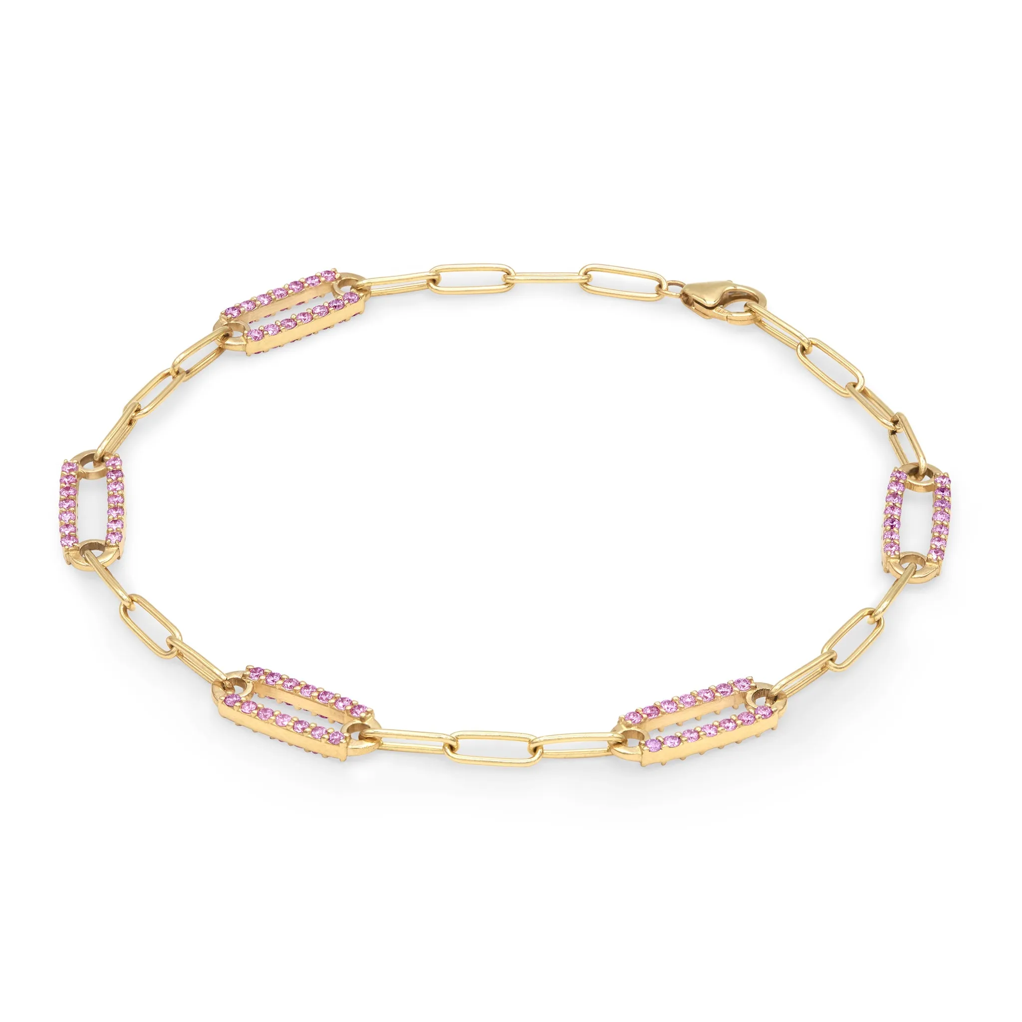 Adelaide 5 Pavé Pink Sapphire Link Bracelet in 14k Gold (October) sold by Haverhill product image thumbnail 5