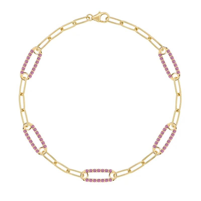 Adelaide 5 Pavé Pink Sapphire Link Bracelet in 14k Gold (October) sold by Haverhill
