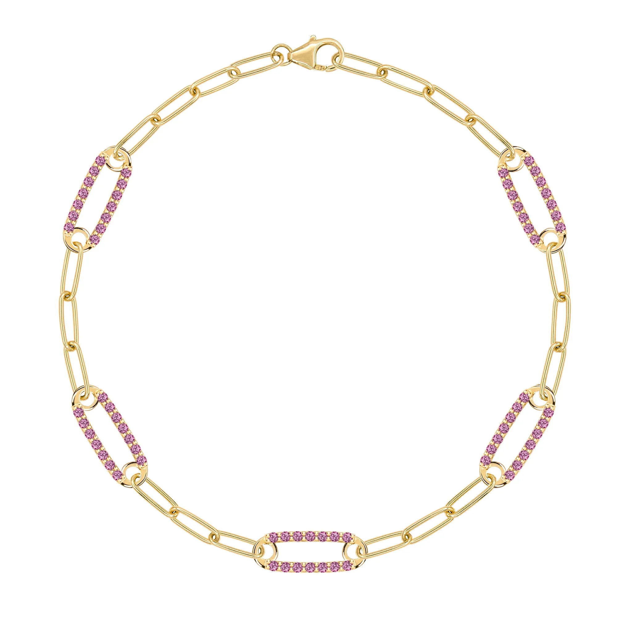 Adelaide 5 Pavé Pink Sapphire Link Bracelet in 14k Gold (October) sold by Haverhill