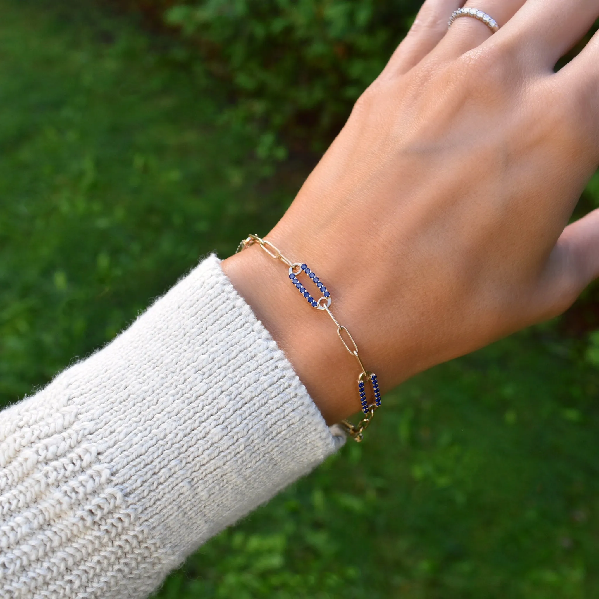 Adelaide 5 Pavé Sapphire Link Bracelet in 14k Gold (September) sold by Haverhill product image thumbnail 2