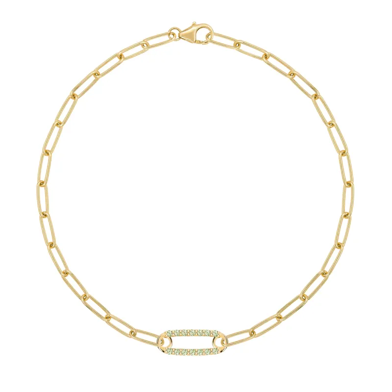 Adelaide 1 Pavé Peridot Link Bracelet in 14k Gold (August) sold by Haverhill