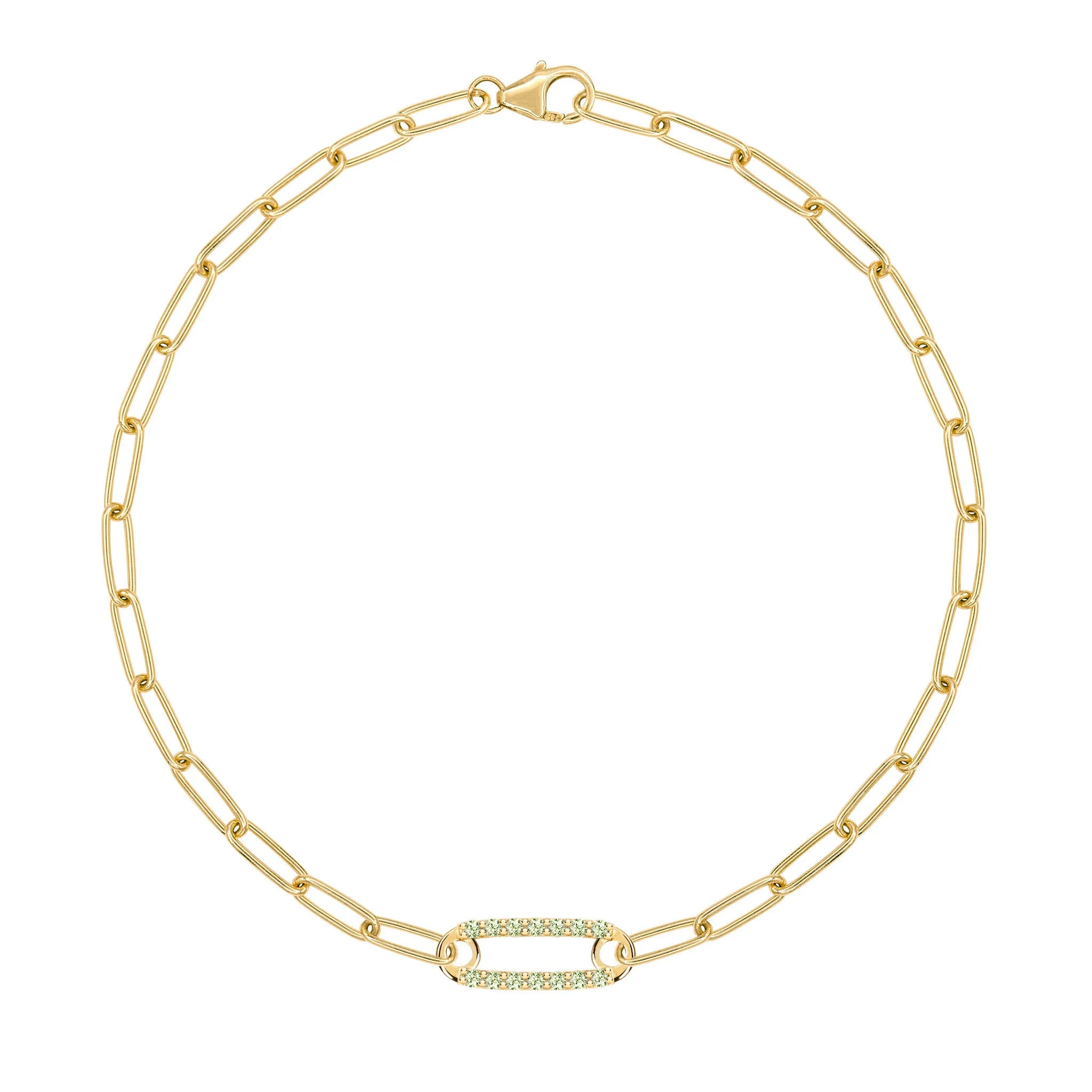 Adelaide 1 Pavé Peridot Link Bracelet in 14k Gold (August) sold by Haverhill