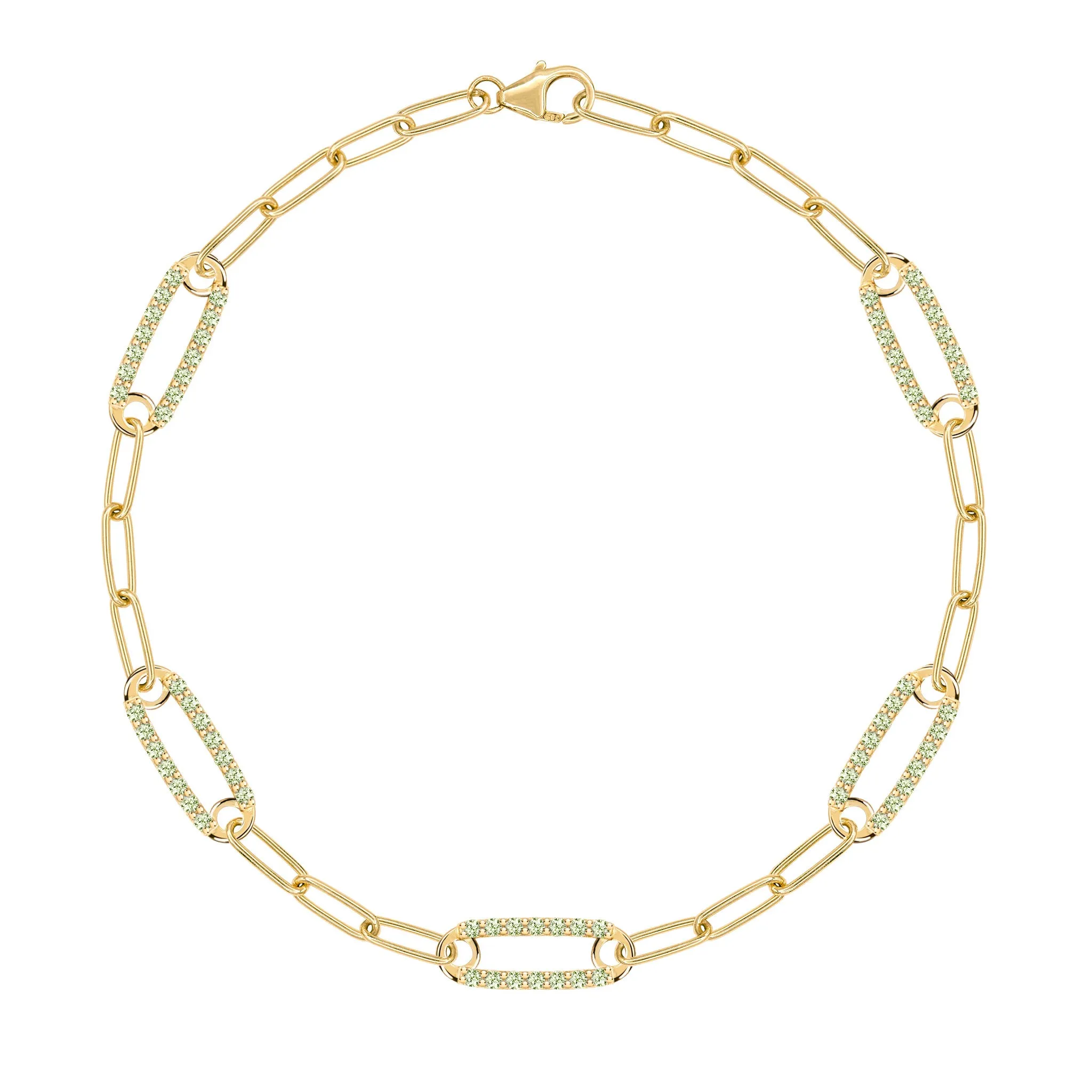 Adelaide 5 Pavé Peridot Link Bracelet in 14k Gold (August) sold by Haverhill