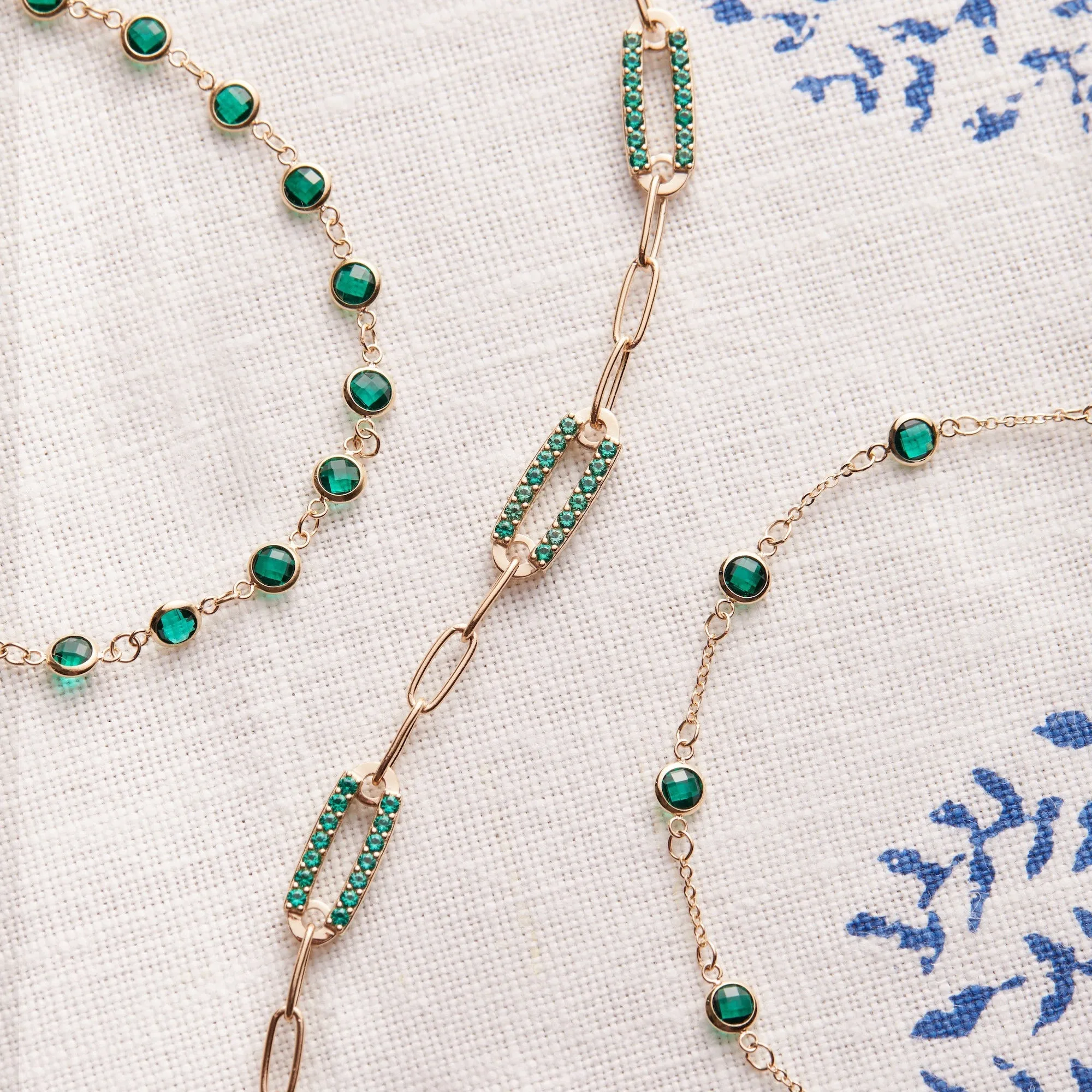 Adelaide 5 Pavé Emerald Link Bracelet in 14k Gold (May) sold by Haverhill product image thumbnail 3