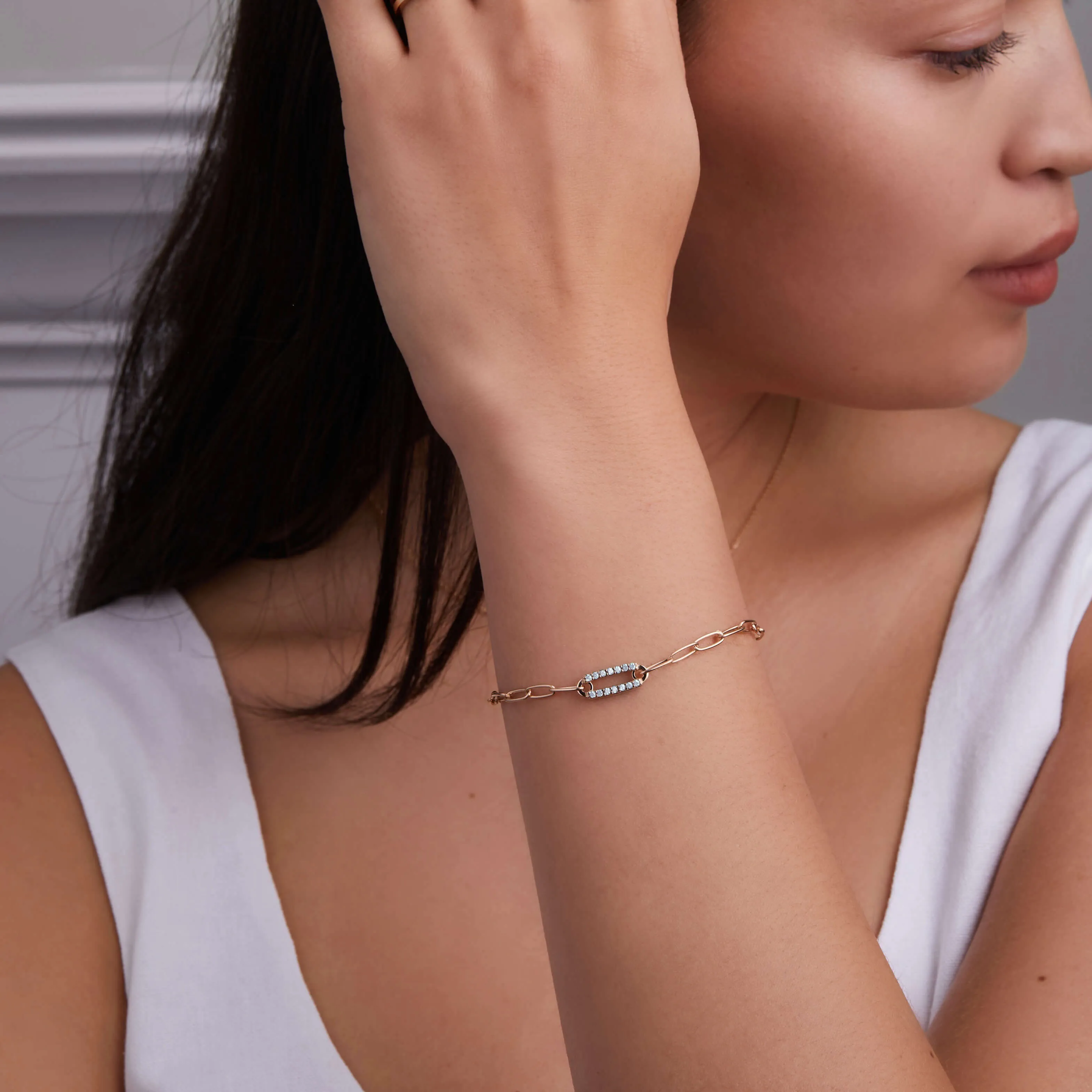 Adelaide 1 Pavé Aquamarine Link Bracelet in 14k Gold (March) sold by Haverhill product image thumbnail 2