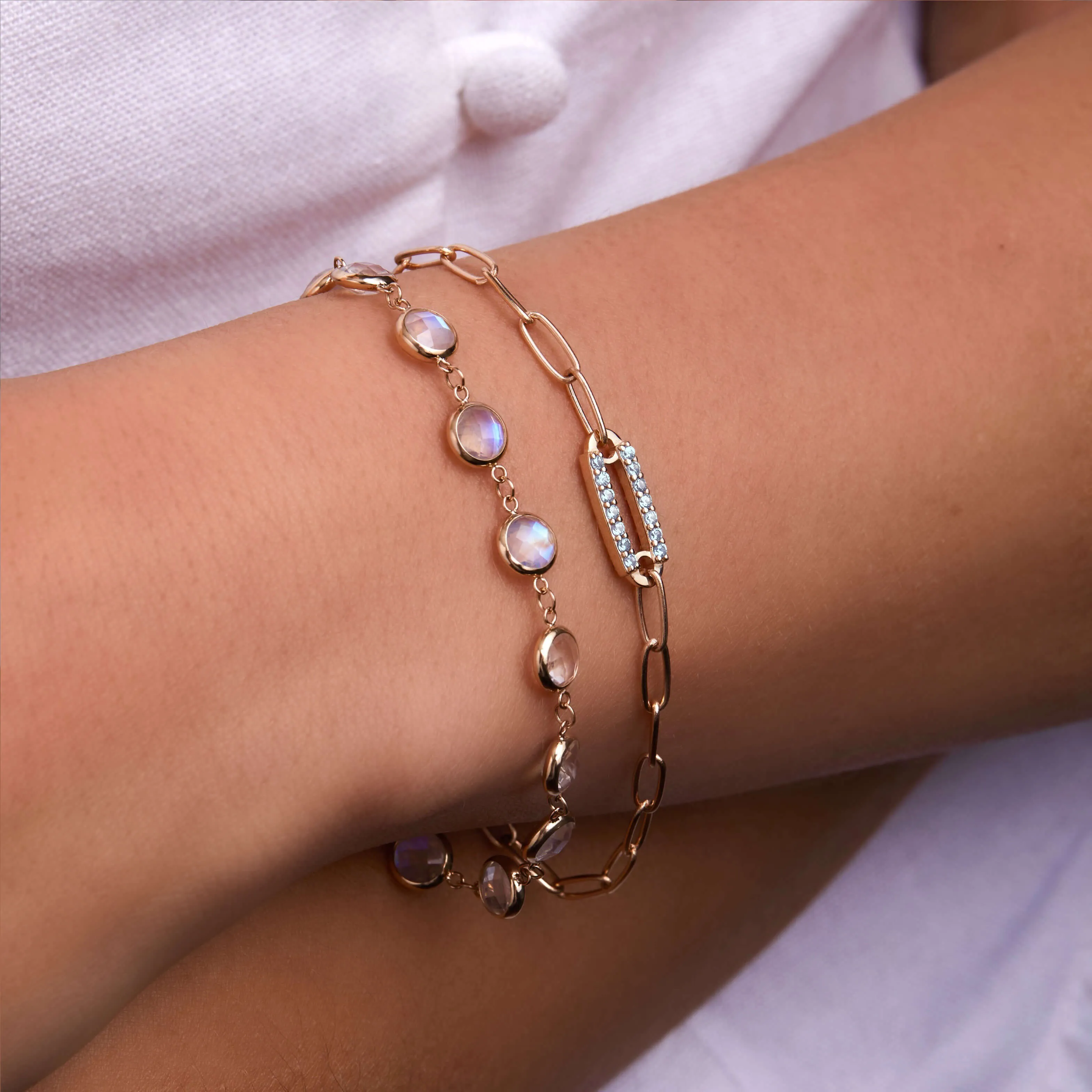 Adelaide 1 Pavé Aquamarine Link Bracelet in 14k Gold (March) sold by Haverhill product image thumbnail 3
