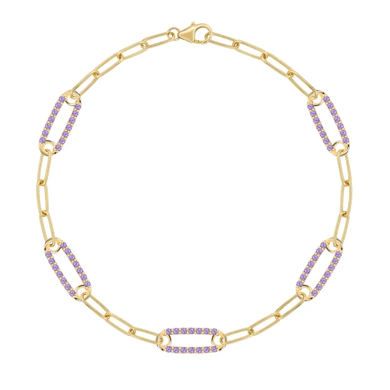 Adelaide 5 Pavé Amethyst Link Bracelet in 14k Gold (February) sold by Haverhill