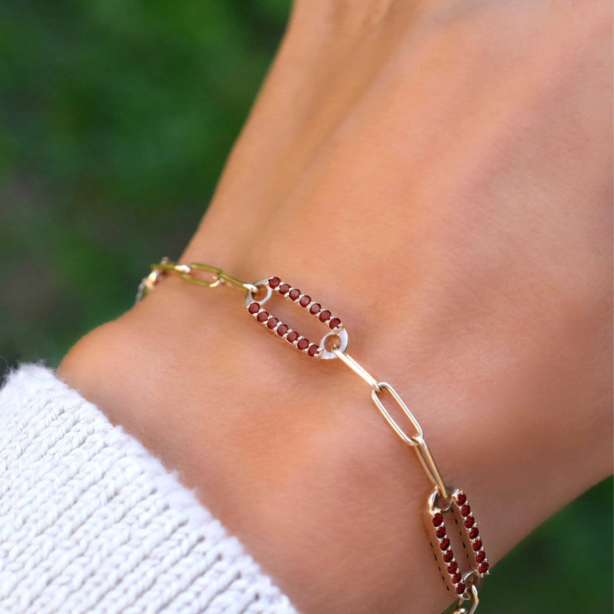Adelaide 5 Pavé Garnet Link Bracelet in 14k Gold (January) sold by Haverhill product image thumbnail 3
